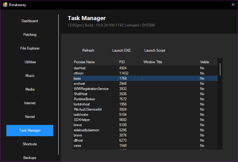 Breakaway Task Manager Tab