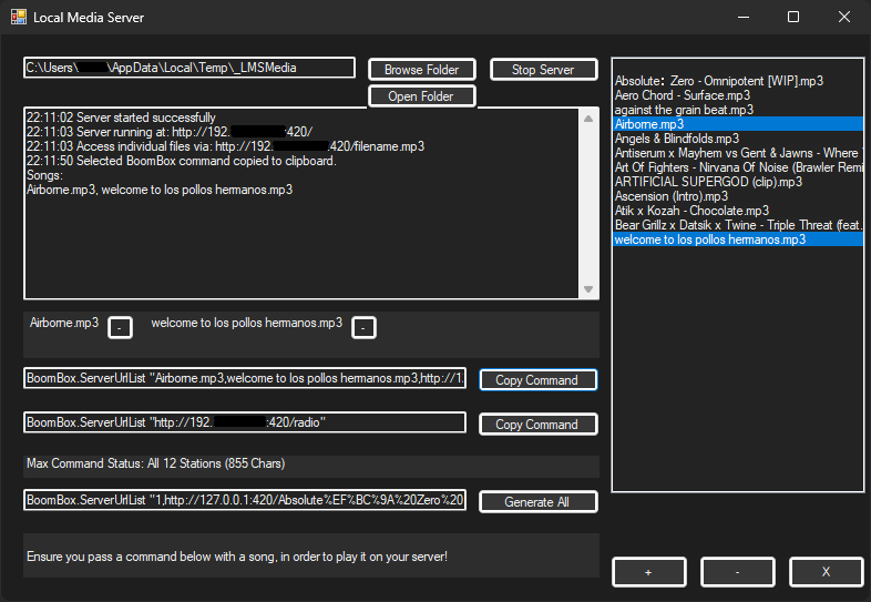 Local Media Server copied command to clipboard image