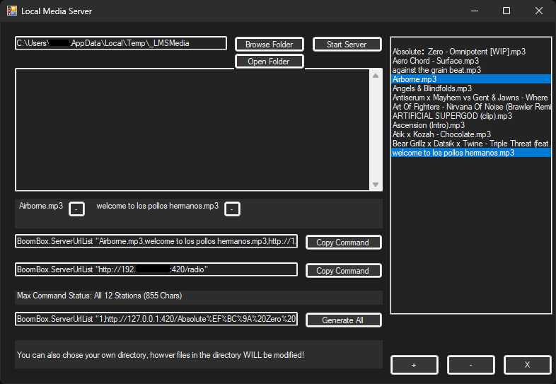 Local Media Server multiple songs selected image