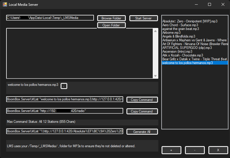 Local Media Server one song selected image
