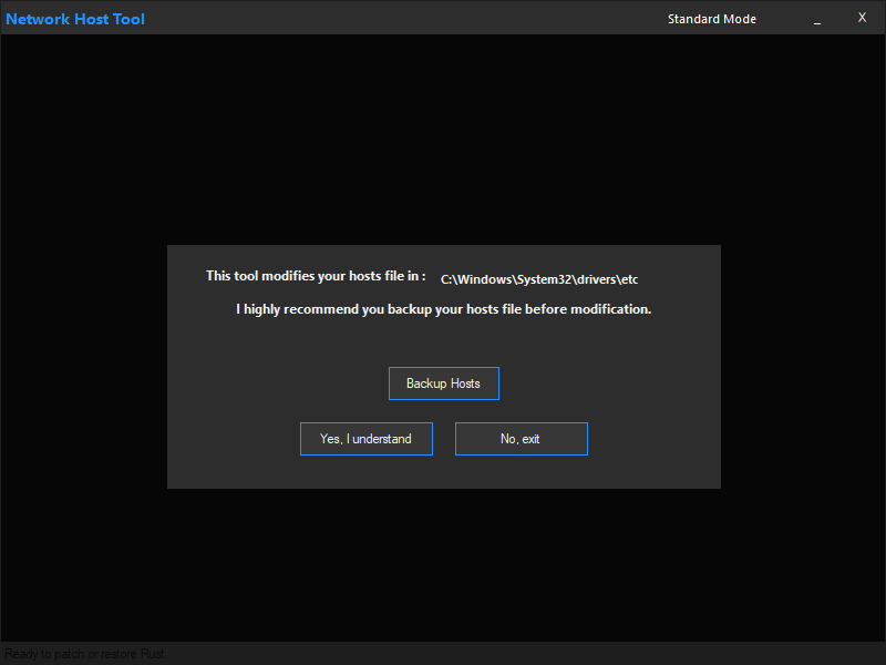 Network Tool Warning