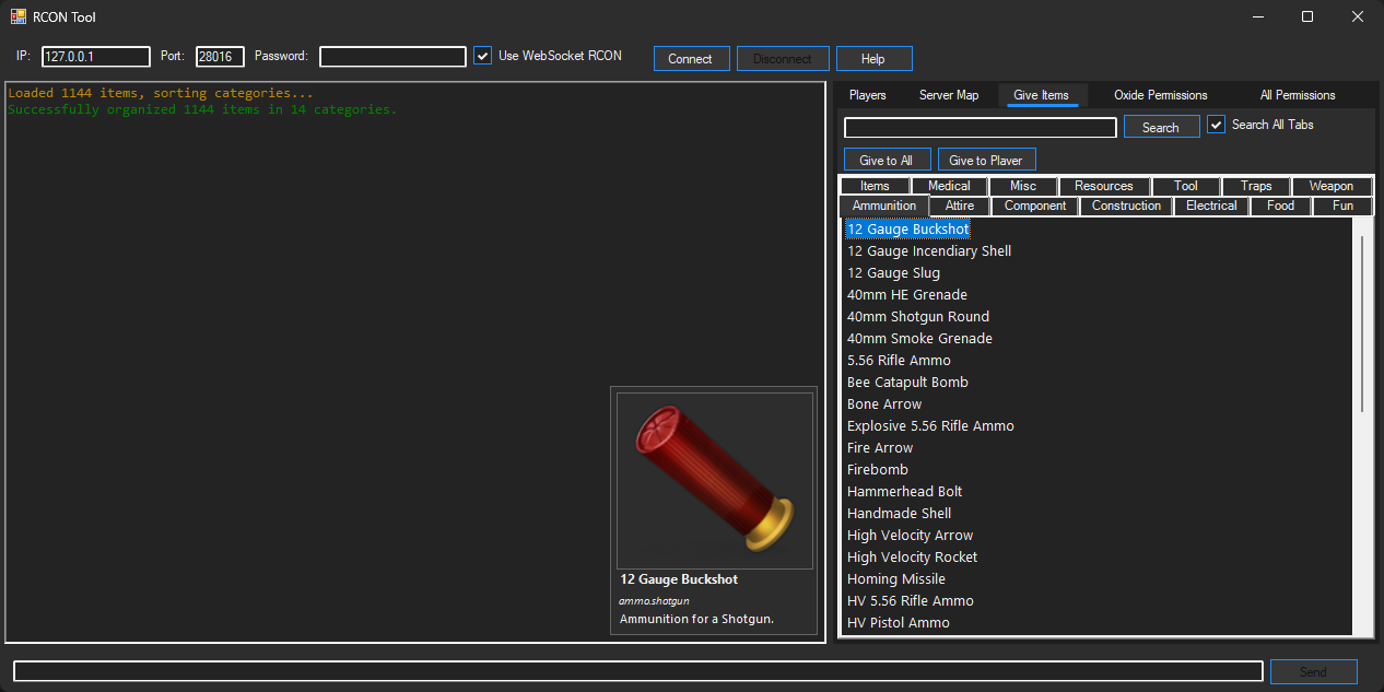 RCON Tool 'Give Items' Item View