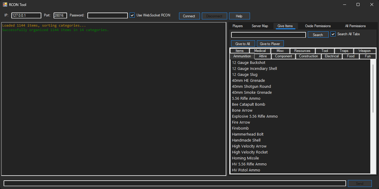 RCON Tool Give Items View