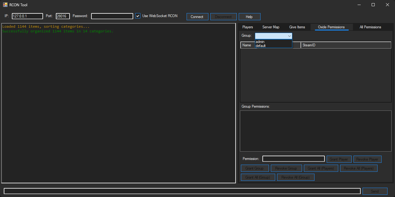 RCON Tool Oxide Permissions View