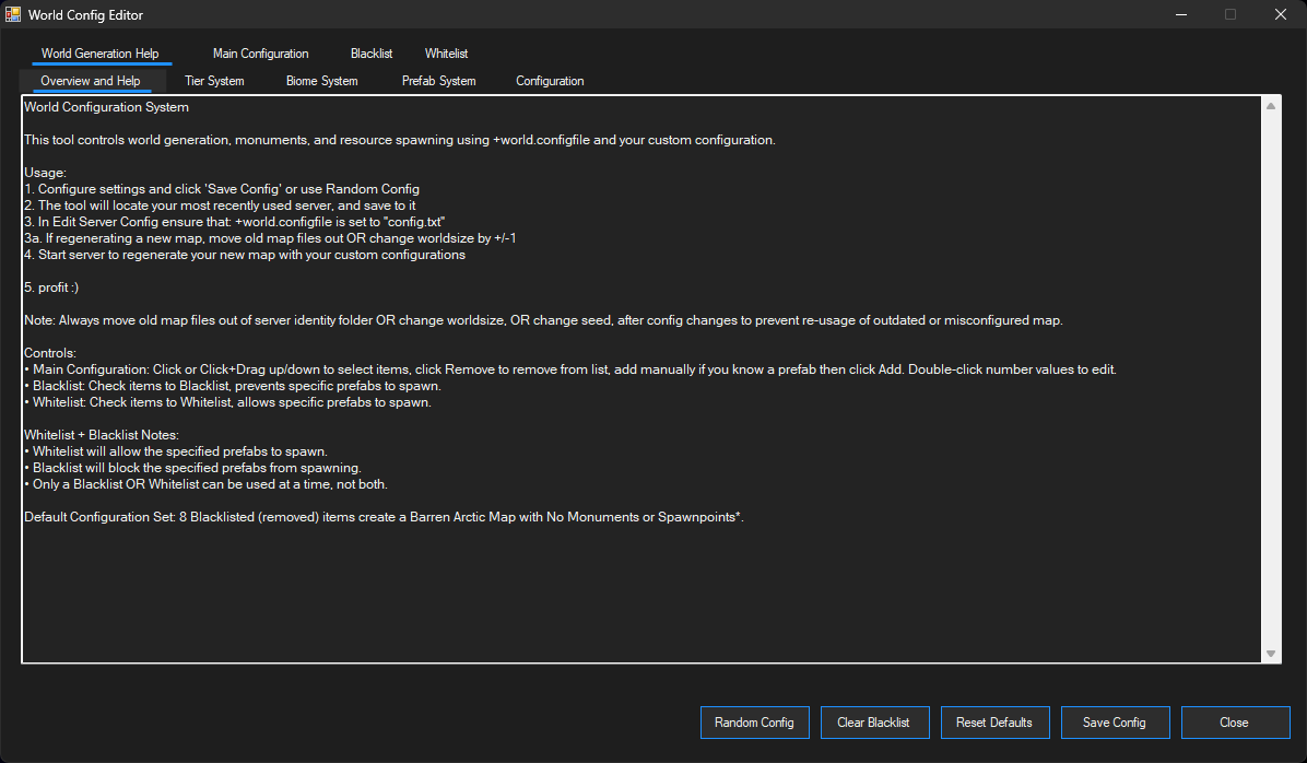 World Config Editor Help View